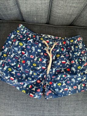 Mc2 Saint Barth boys Navy Soccer World Cup Flag Swim Trunks